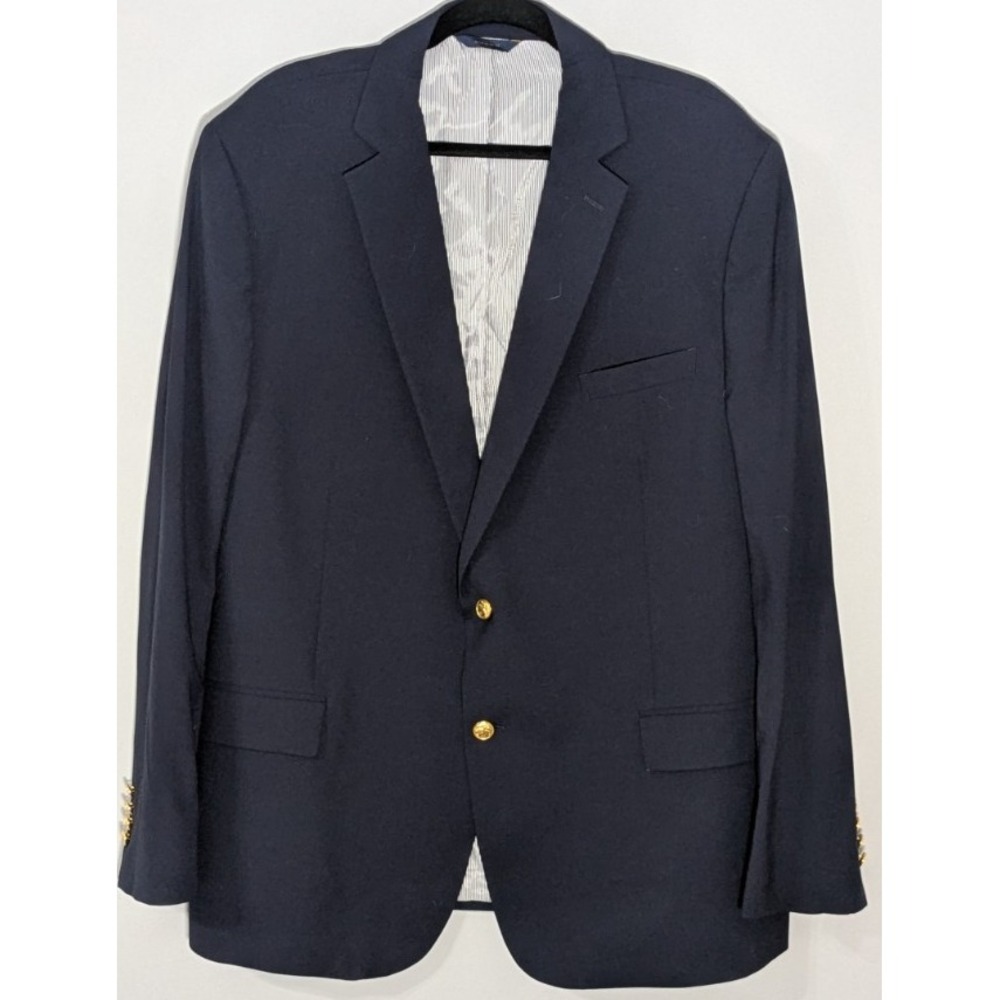 Brooks Brothers Explorer Blazer 50L Navy Blue Wool Blend Gold Logo Buttons